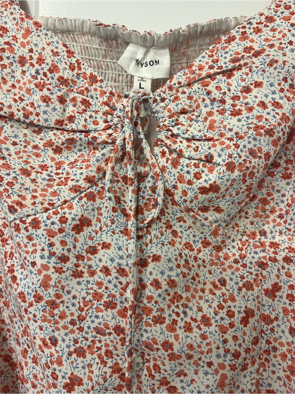heyson boutique Floral Puff Sleeve Bodysuit in White and Coral large NWT - Picture 2 of 7